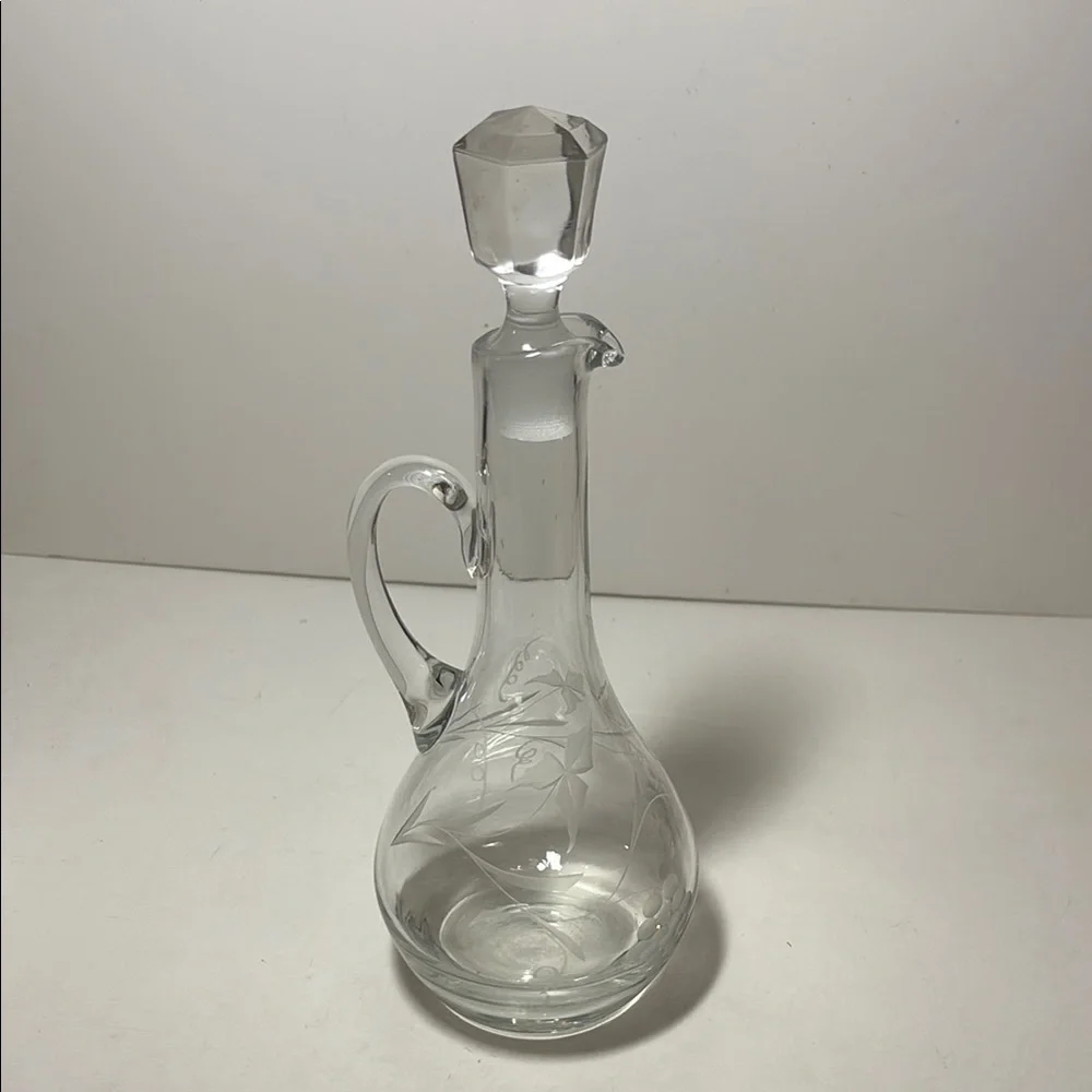 Vintage Etched Clear Glass Decanter with Stopper